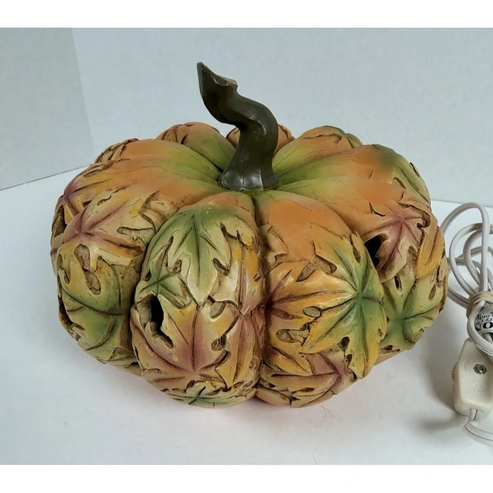 Lighted Resin Pumpkin Plug-In Tabletop Lantern Lamp Pacific Rim Fall Decor